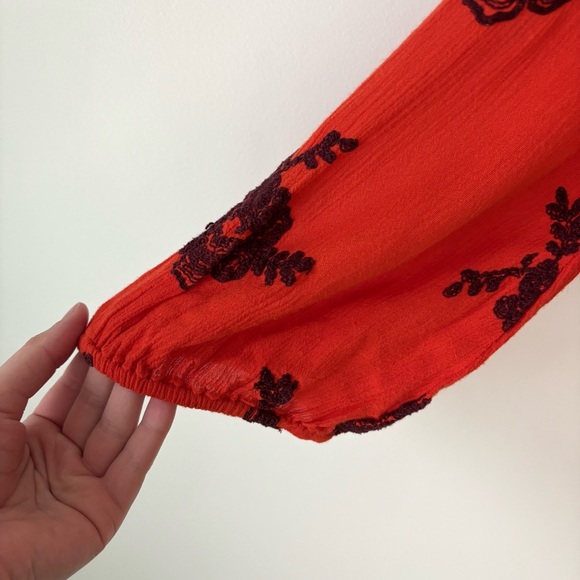 Free People Austin Emma Mini Dress Orange Floral Embroidered Long Sleeve Boho - Picture 7 of 13
